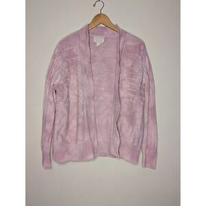 Evys Tree The Bethany Cable Knit Cardigan Sweater Pink Tie Dye Cotton Size L‎